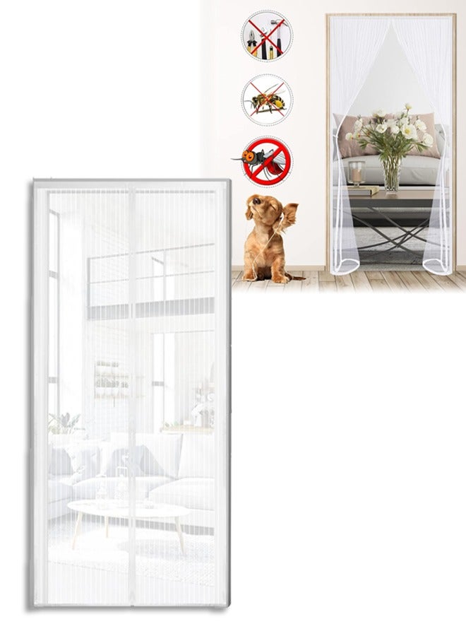 DUNISO Magic Mesh Magnet Fly Screen Door with Tie, 80x210cm Anti Mosquito Mesh Net,Reinforced with Full Frame  Magic Tape and Special Windproof Design,Insect Protection Door no Gap, Easy to Install Without Drilling (White) - Image 1